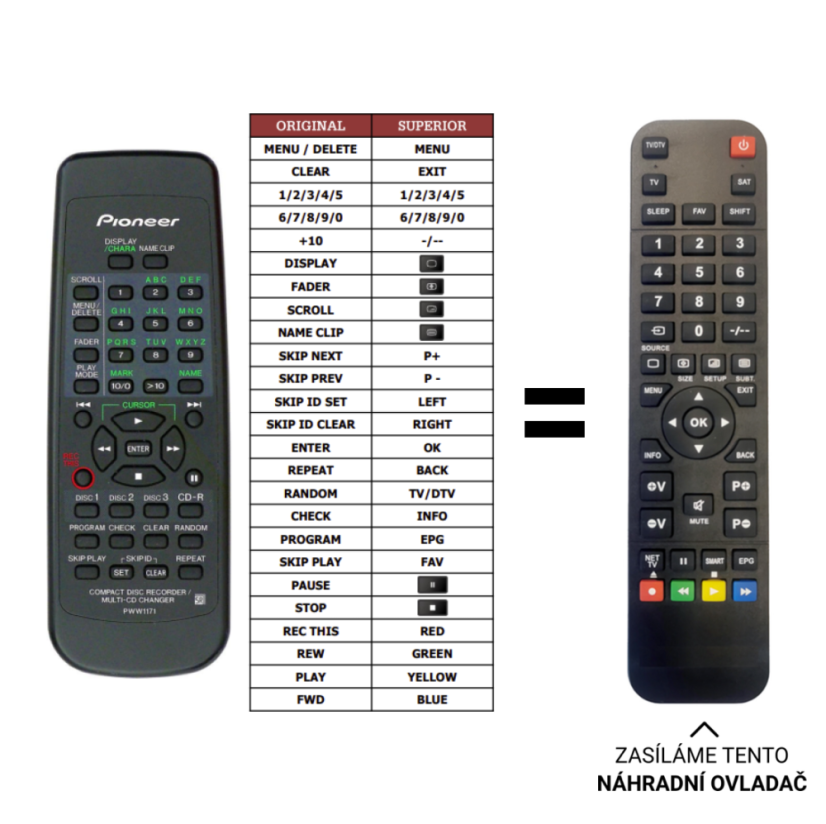 Pioneer PDR-W839 replacement remote control of a different appearance