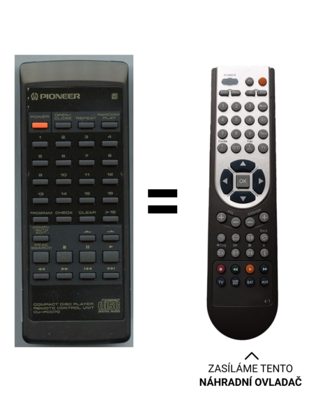 Pioneer Cu-PD070, PWW1093  replacement remote control