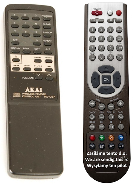 AKAI RC-G57, DX-57 replacement remote control, no programming required