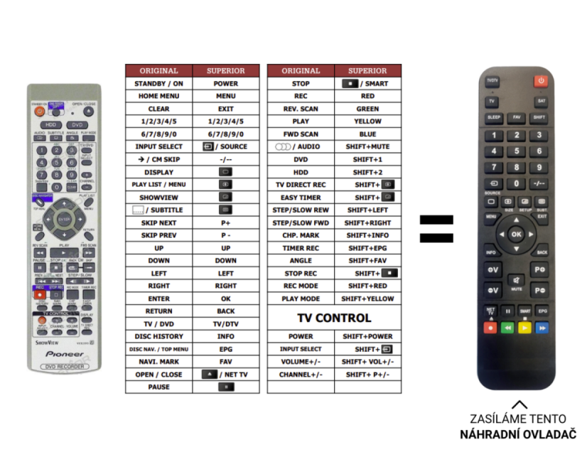 Pioneer DVR-5100H replacement remote control of a different appearance