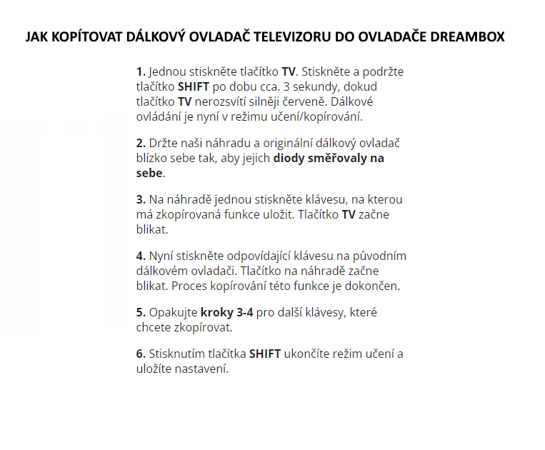 Dreambox DM 500HD náhradní dálkový ovladač stejného vzhledu