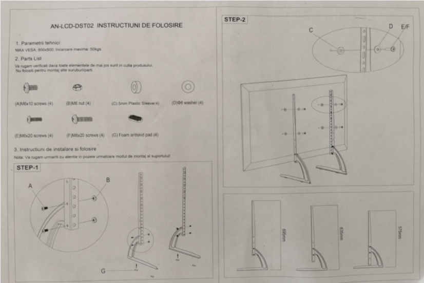 Stojalo za LCD TV DST02 za diagonalo 22-60", primerno za postavitev televizorja na mizo.