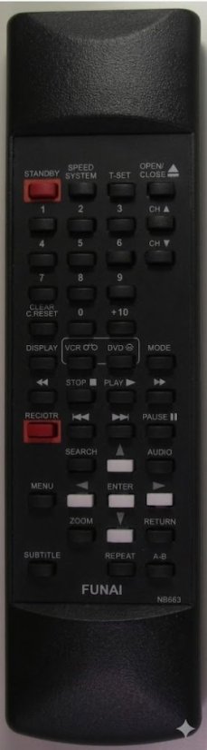 FUNAI DVD VCR NB665  Náhradní dálkový ovladač se stejným popisem