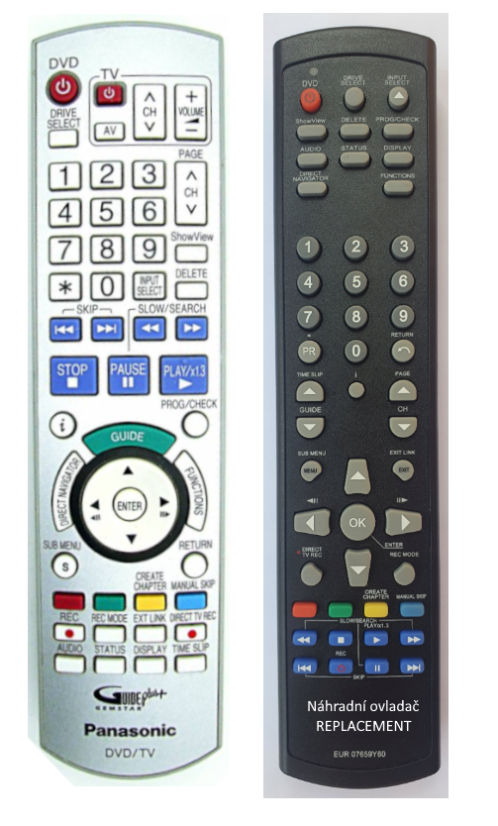 PANASONIC EUR7659Y6O, EUR7659Y60 replacement remote control DMR-EH55, DMR-EH55EG, DMR-EH55EC
