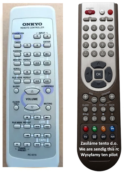 ONKYO CR305X CR305TX RC-421S replacement remote control, no programming required